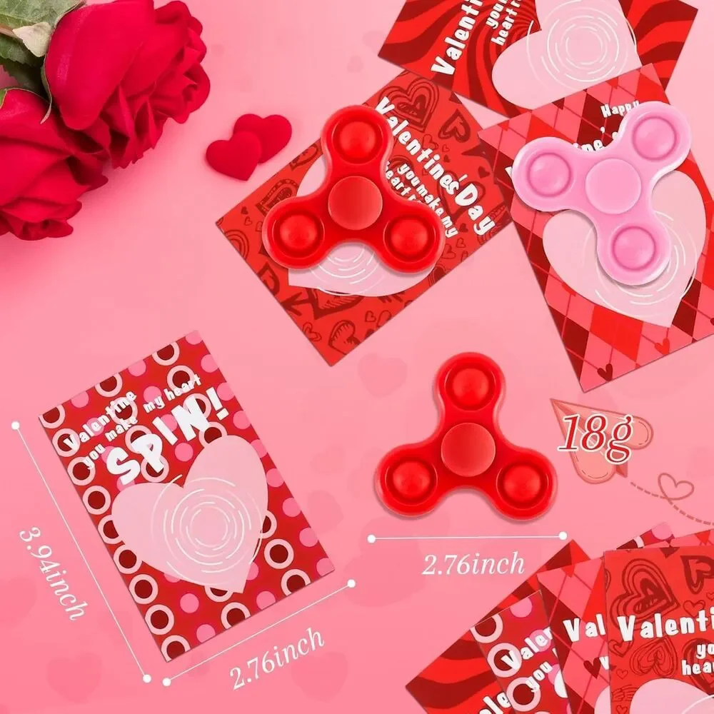 24 Valentine Fidget Spinner Sets with Cards Class Gift Party Favors for Kids NEW